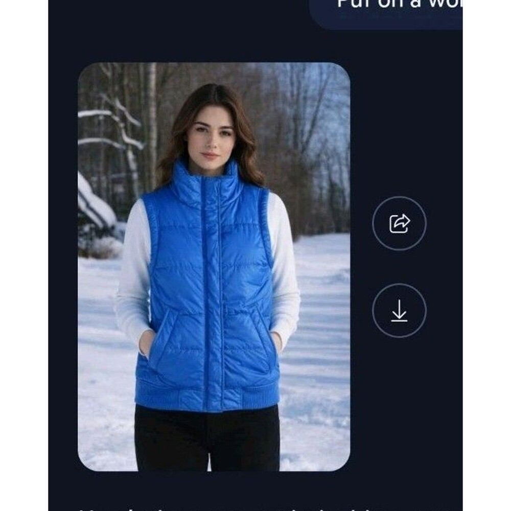 Tommy Girl Vest Puffer Jacket Size S Blue Snap/Zip Pockets